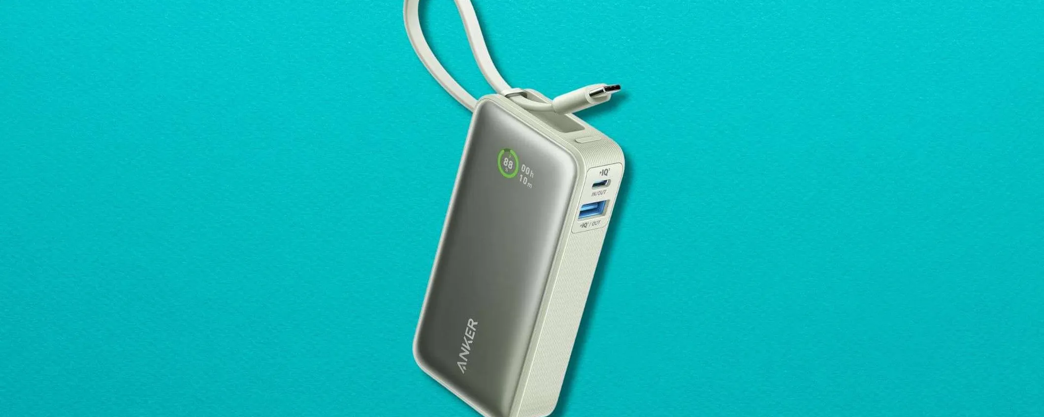 Anker Nano Power Bank da 10.000 mAh a 28,99€ (-47%): compatta, potente e con cavo integrato
