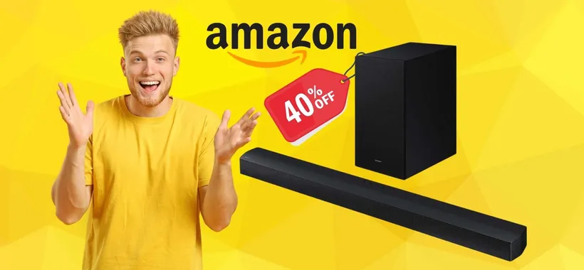 Soundbar Samsung con subwoofer e connessione Bluetooth al 40%