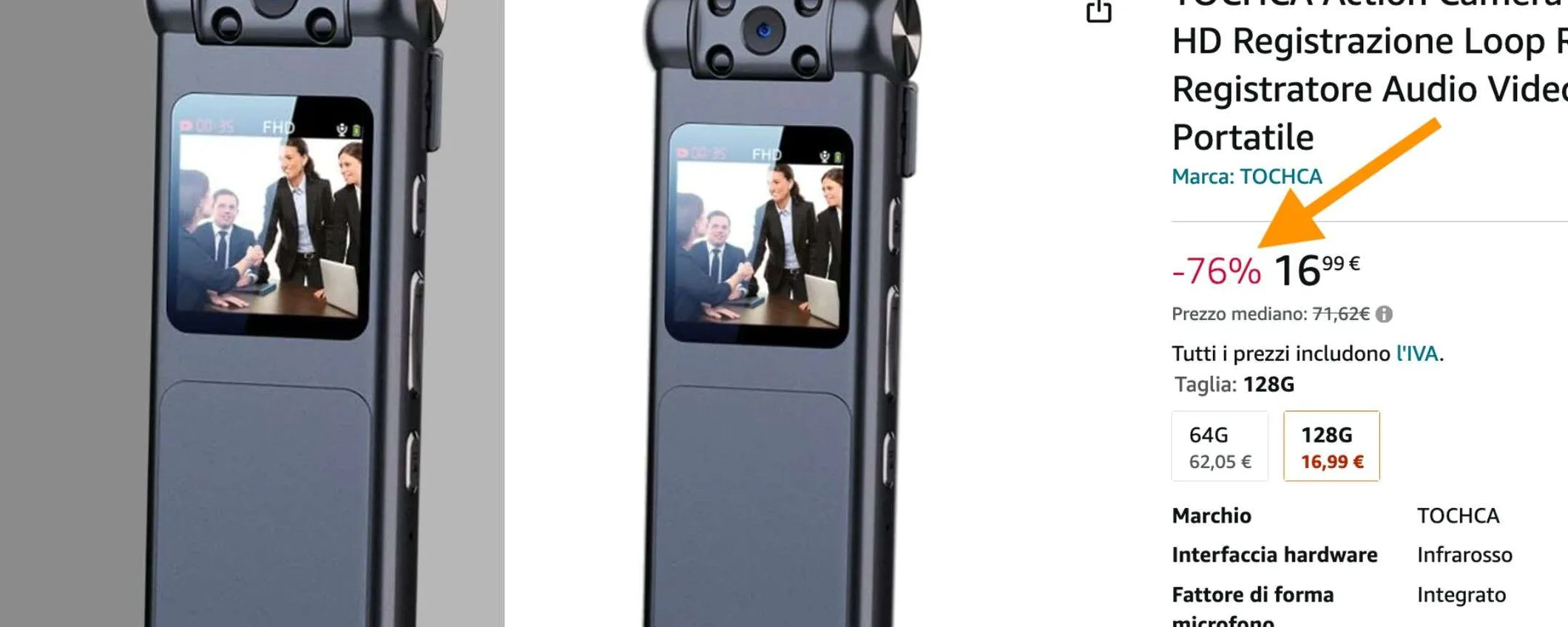Action cam a 16€ su Amazon: sconto del 76%, probabile ERRORE di prezzo