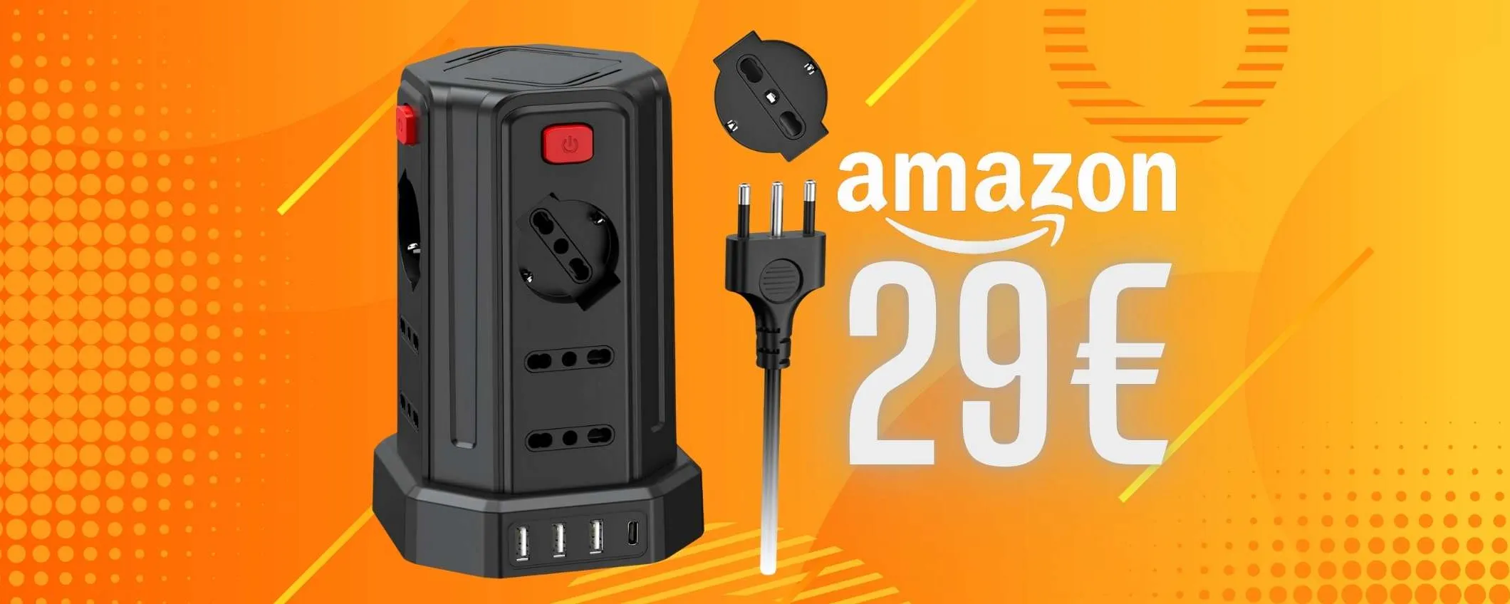 Tutto in ordine con la ciabatta multipla da 12 prese universali, 4 interruttori e 3 USB