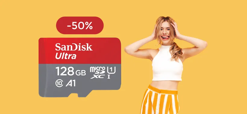 MicroSD SanDisk 128GB oggi a METÀ PREZZO: già tua con 15€