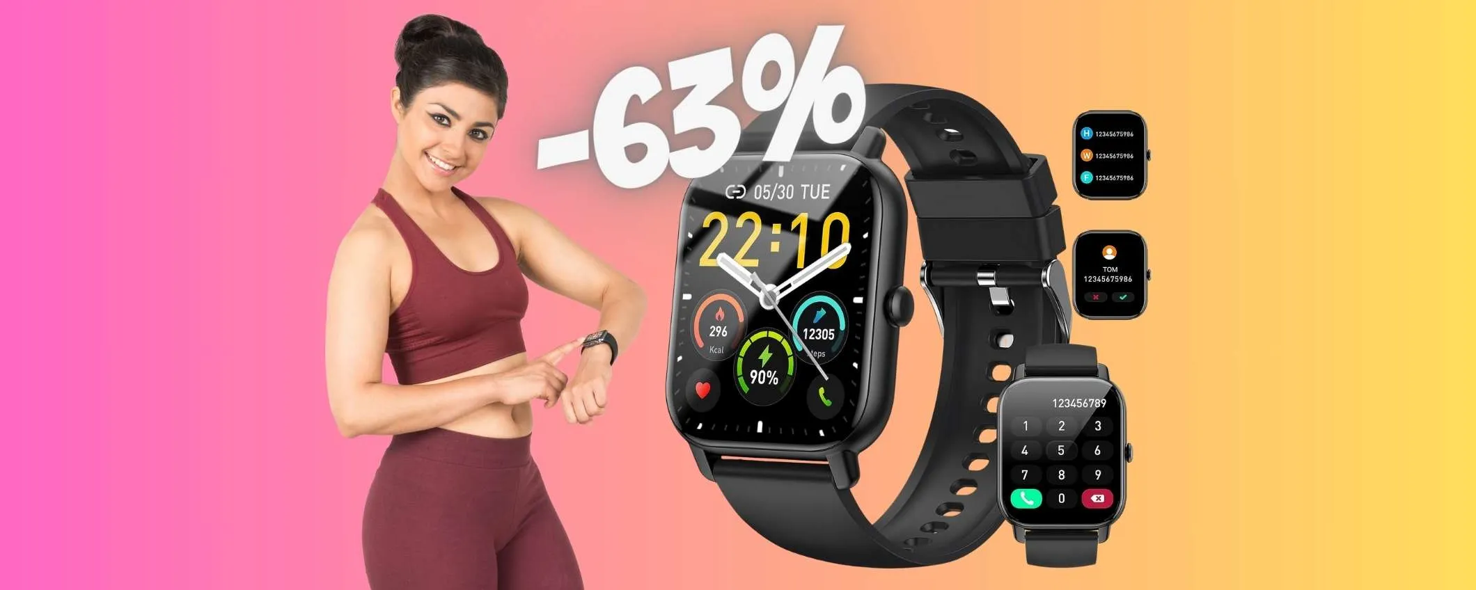 Smartwatch impermeabile con microfono per le chiamate al 63% in MENO