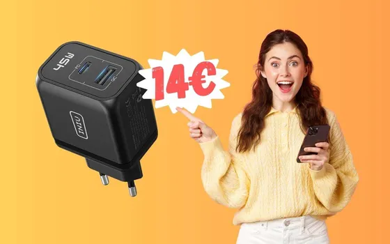Caricatore USB da 45 W con 2 uscite: VELOCE e in SCONTO