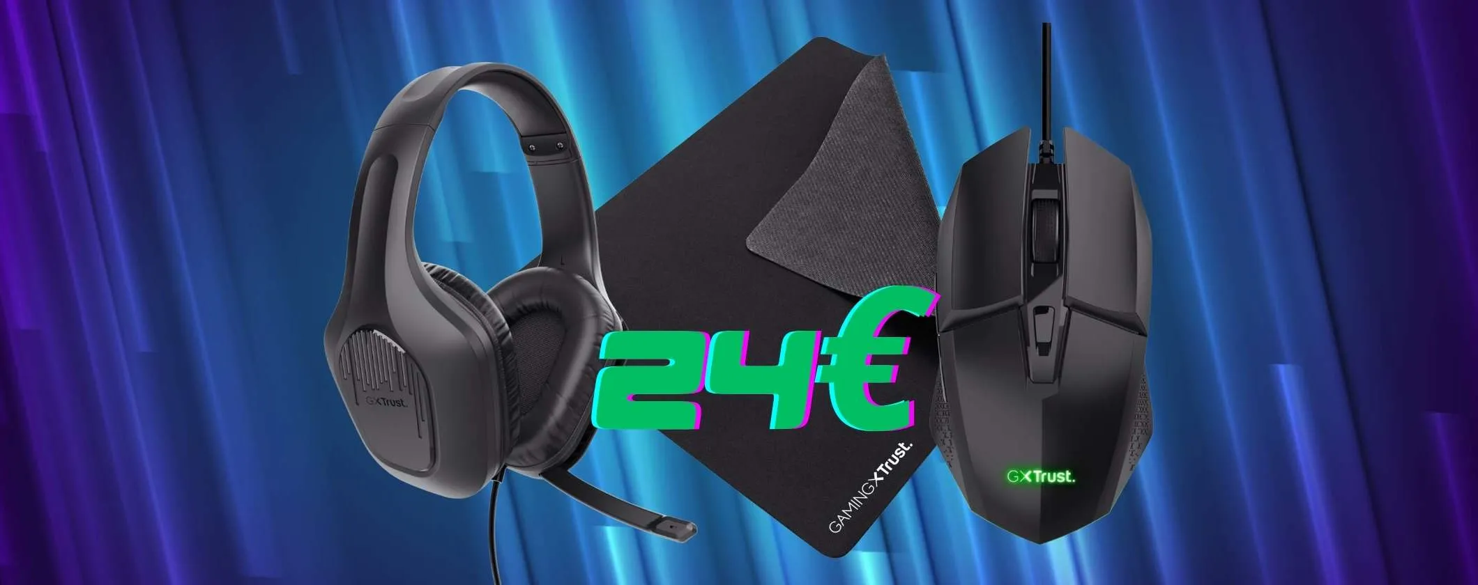 Cuffie con microfono, mouse e tappetino Trust Gaming: 3 in 1 a pochissimo