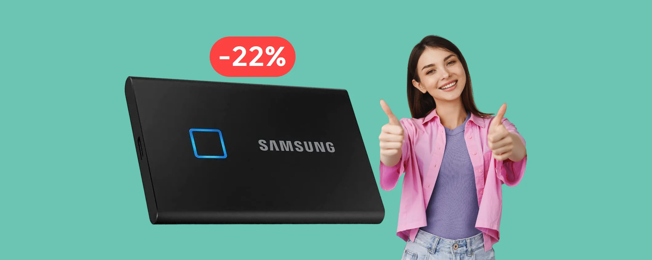 SSD esterno 1TB Samsung con lettore di impronte digitali (-22%)