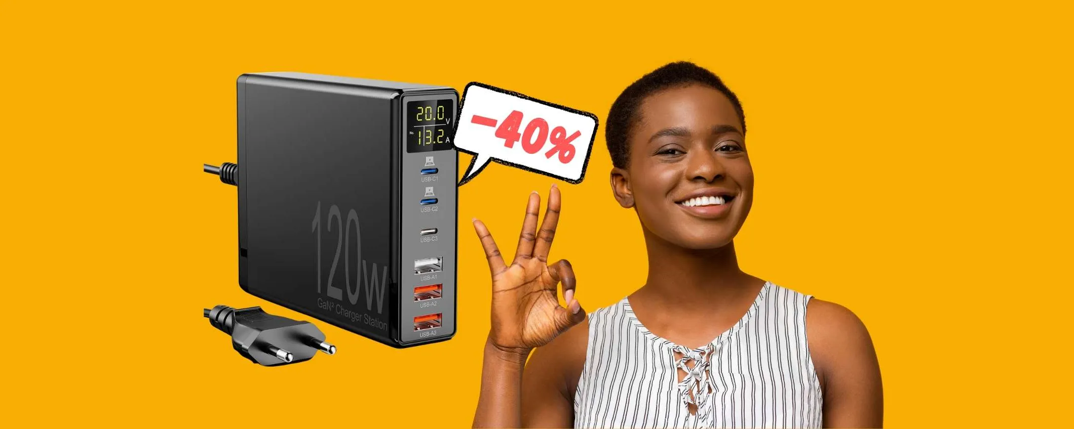 Caricatore da 120W che alimenta anche un laptop in SCONTO del 40%