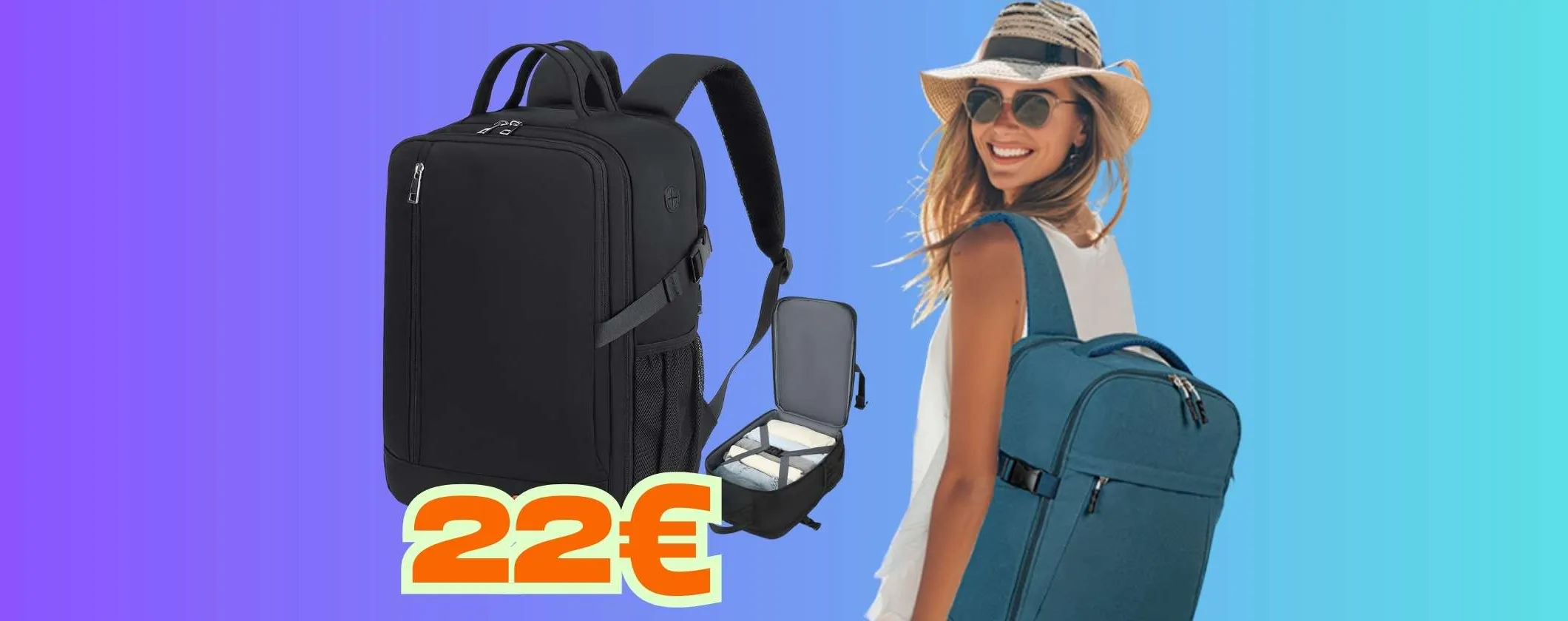 Zaino da viaggio perfetto per compagnie aeree low cost e tanto altro (22€)