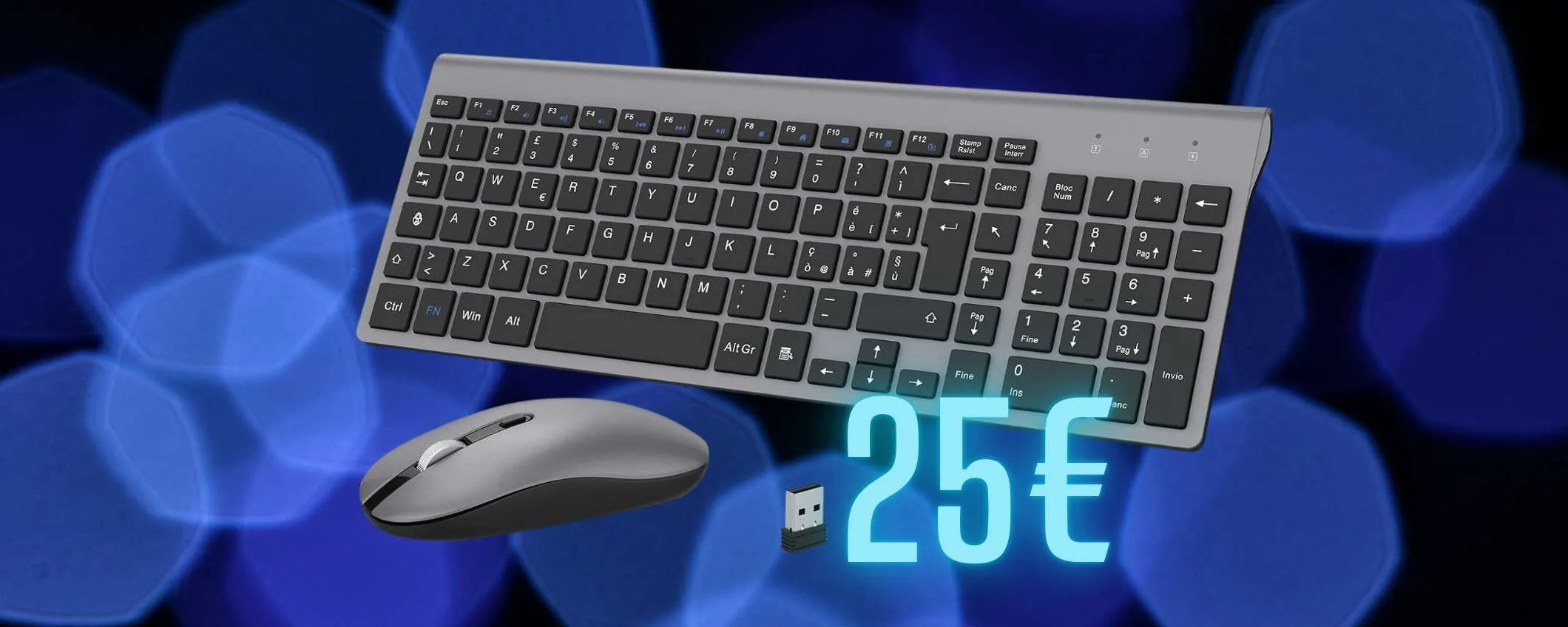Tastiera e mouse wireless con appena 25€ in offerta lampo su Amazon