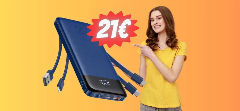 Power Bank da 20000mAh con cavi integrati per non rimanere con la batteria scarica