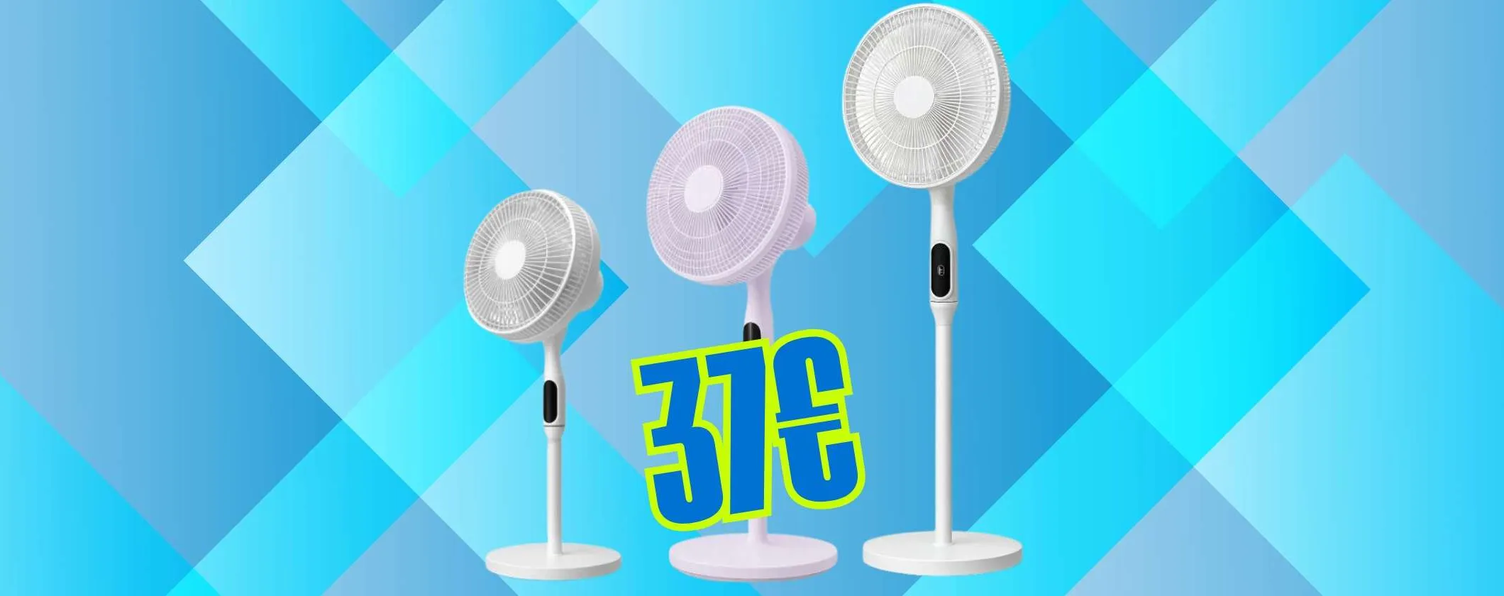 Ventilatore Ryd a 7 pale, silenzioso, con telecomando e 3 livelli di altezza (37€)