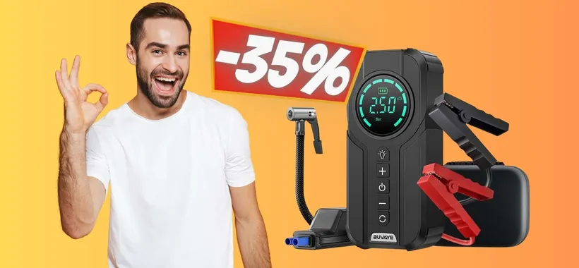 Avviatore di emergenza, powerbank, compressore e torcia: 4 in 1 SHOCK