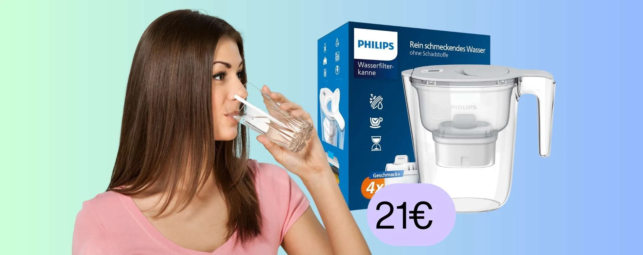 Acqua pulita e buona con la caraffa filtrante Philips Water a soli 21€