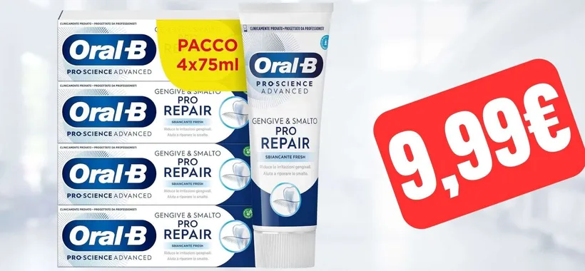 Dentifricio gengive e smalto Oral-B: confezione da 4 a PREZZO SCORTA su Amazon
