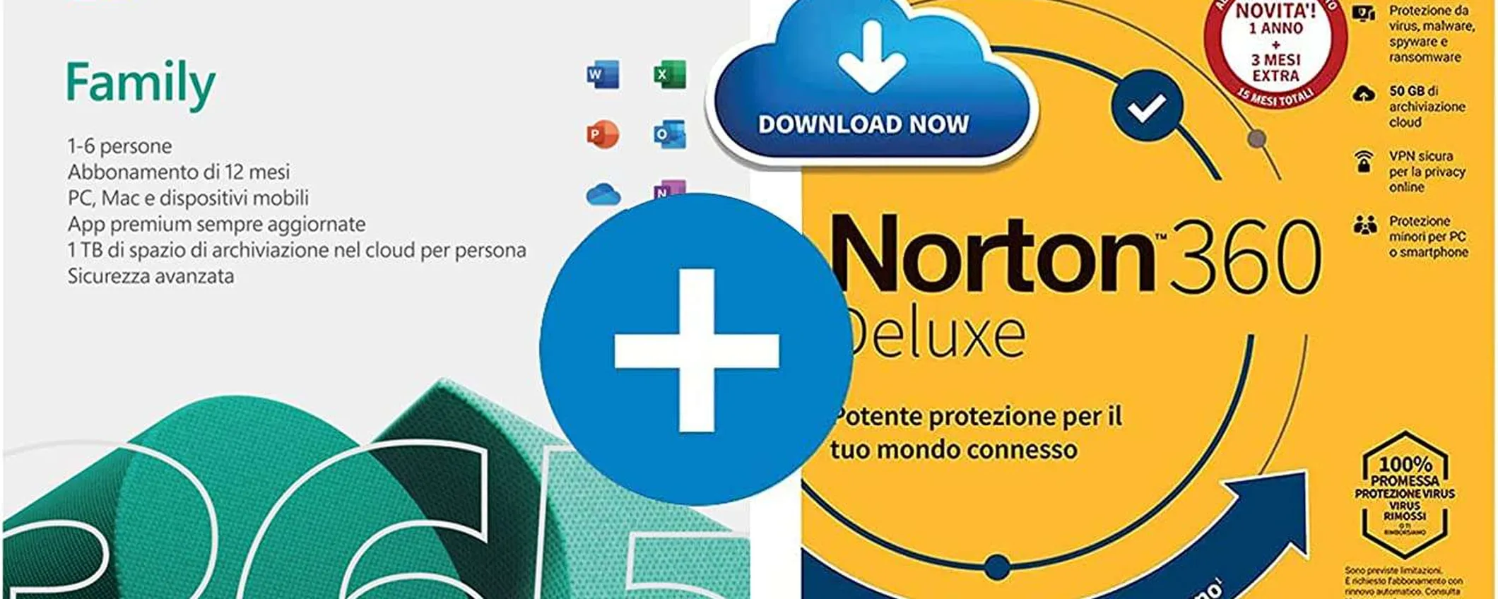 Microsoft 365 Family e Norton 360 Deluxe: bundle di 15 mesi scontato del 69%