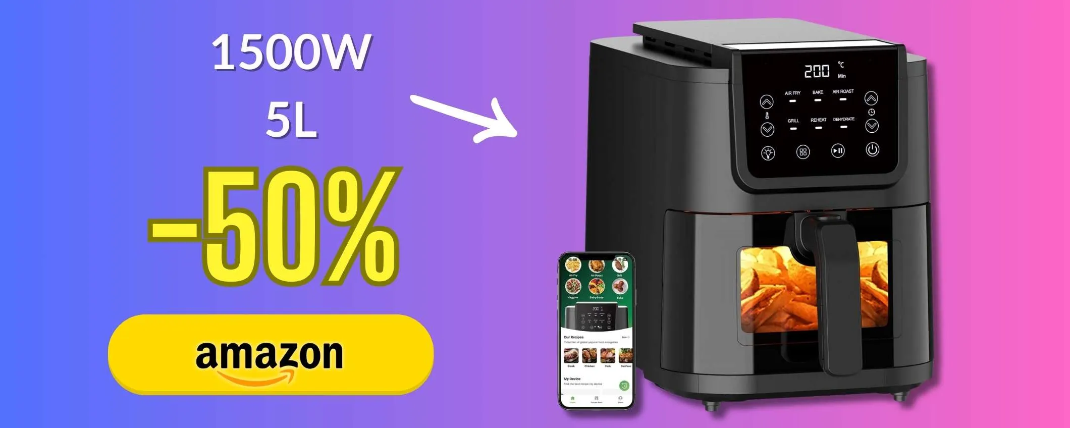 Friggitrice ad aria 5L: non solo XXL ma anche di Design in cucina (-50%)