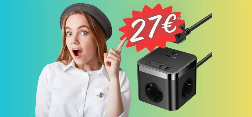 Ciabatta cubo da 30W con 3 prese e 4 USB: genialata salva spazio a 27€