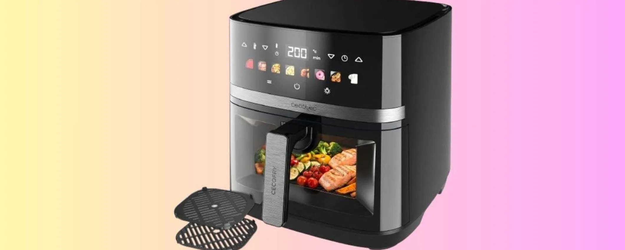 Friggitrice ad aria Cecotec a 62,89€: doppio grill e 2200 W per cucinare più velocemente