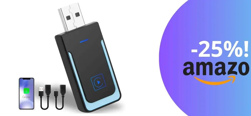 Un adattatore wireless 2 in 1 per CarPlay e Android Auto: tuo a 25,99