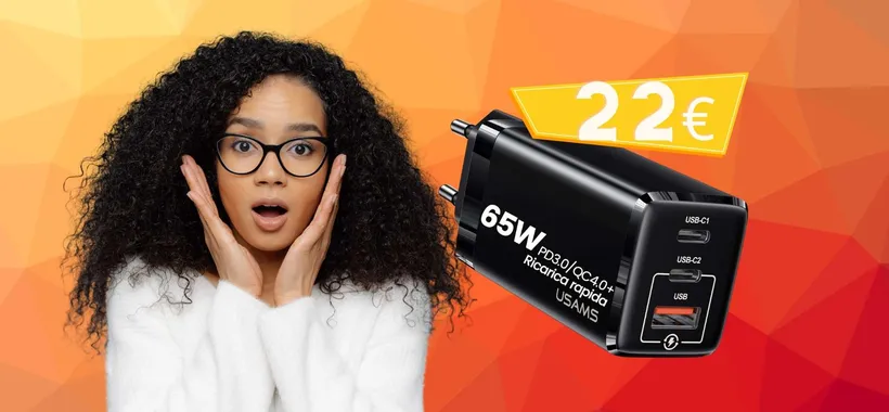 Caricatore USB 65W: ricarica tutto e costa POCHISSIMO (22€)