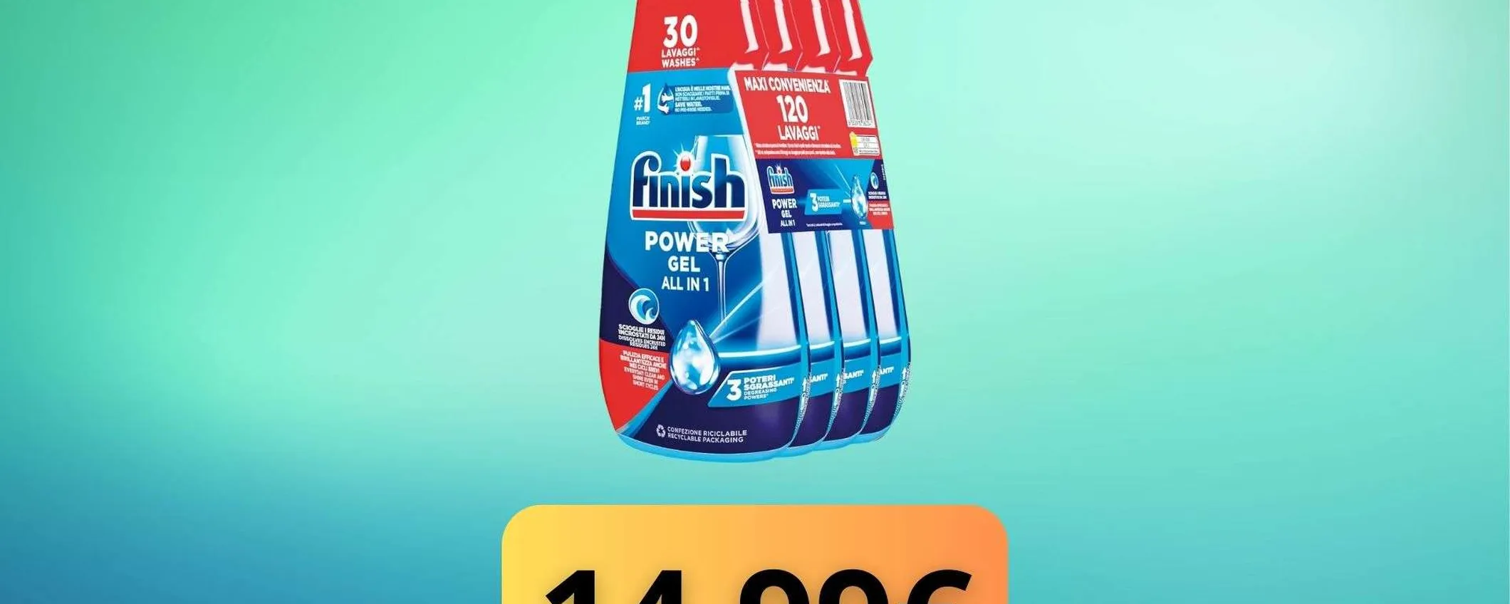 Finish Powergel Multiazione: quattro flaconi ad appena 14,99€ con lo sconto 32%