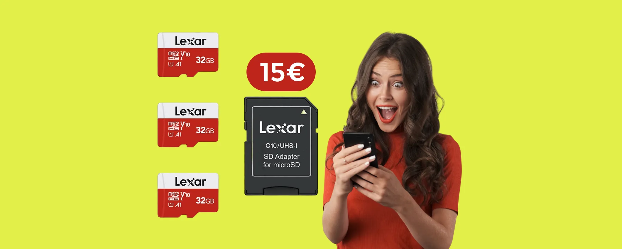 MicroSD Lexar 32GB: bastano 15€ per averne TRE con adattatore incluso