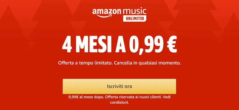Amazon Music Unlimited in offerta: 4 mesi a 0,99€