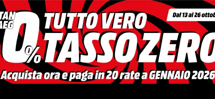Volantino MediaWorld, torna il tasso zero: paga in venti rate da gennaio 2026