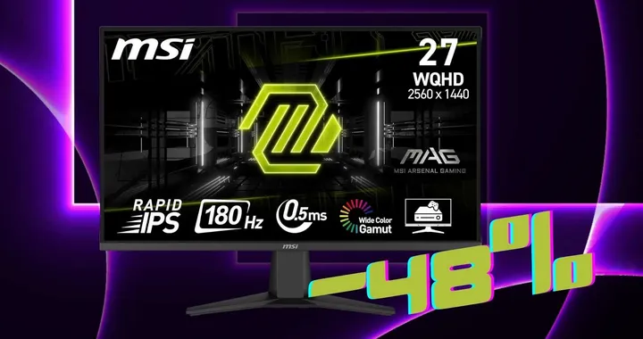 Monitor Gaming MSI da 27" WQHD e 180Hz con risposta di 0,5ms (-48%)