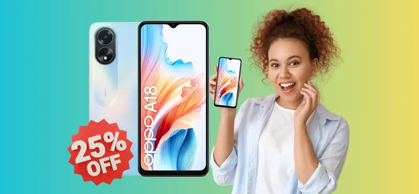 OPPO A18 con doppia fotocamera e display da 6,56" al 25% in MENO