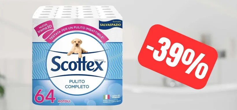 Carta igienica Scottex: PREZZO SCORTA su Amazon, 64 rotoli in OFFERTA
