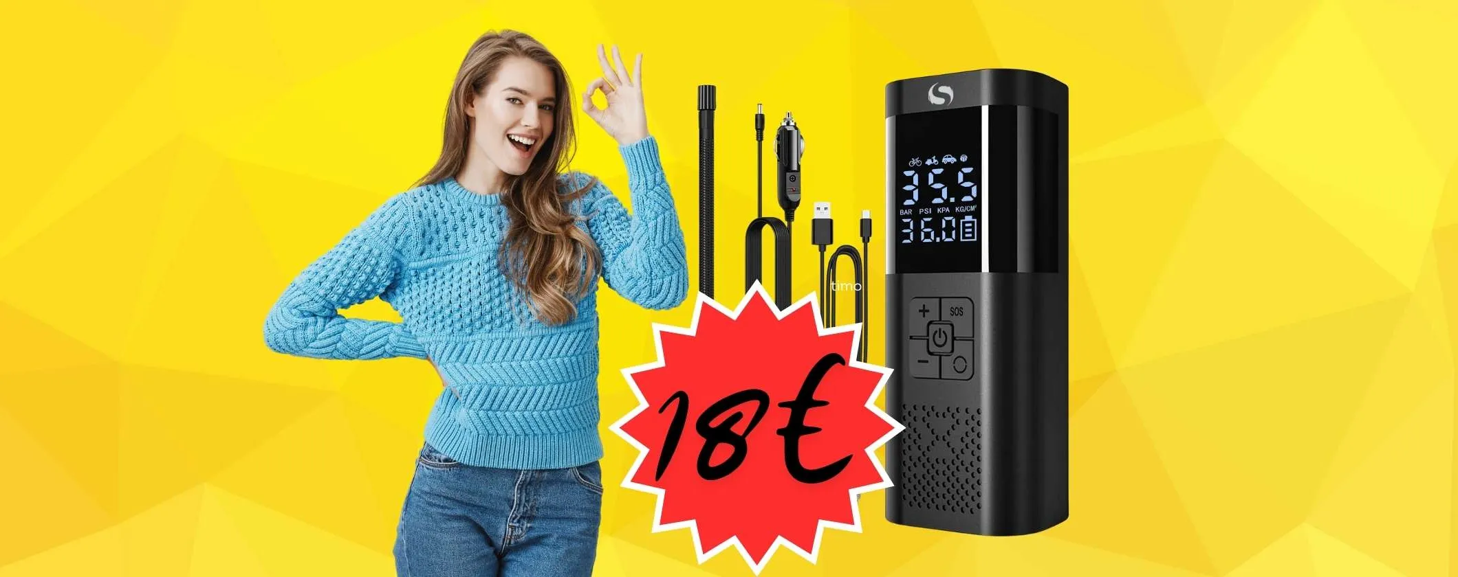Compressore portatile: utilissimo per viaggi lunghi e non solo (18€)