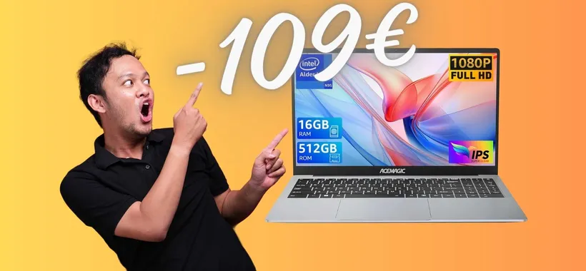 Portatile da 15,6", 16 GB di RAM, SSD da 512GB e CPU Intel (-109€)