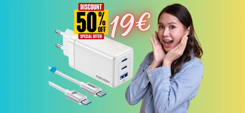 Caricatore USB da 65W a PREZZO DIMEZZATO, ora tuo a 19€ (Amazon)