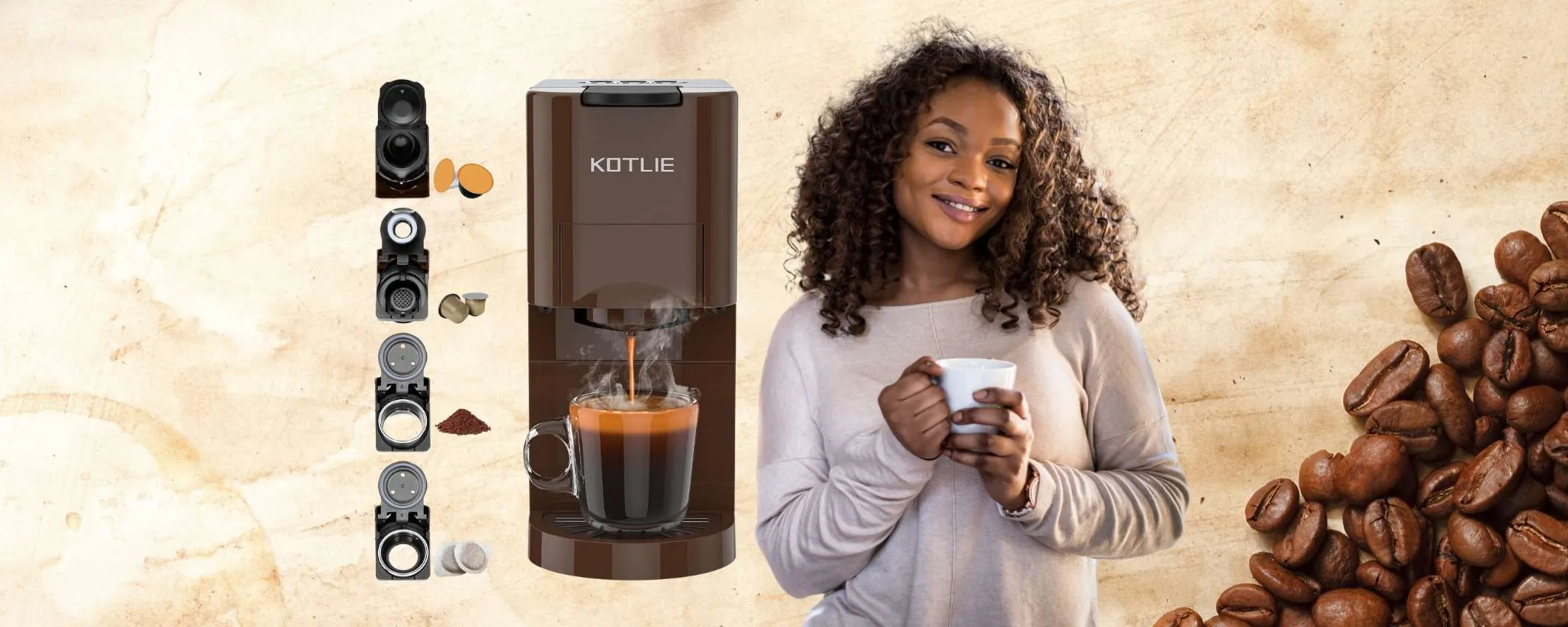 Macchina per espresso 4 in 1: capsule piccole e grandi, cialde e caffè macinato