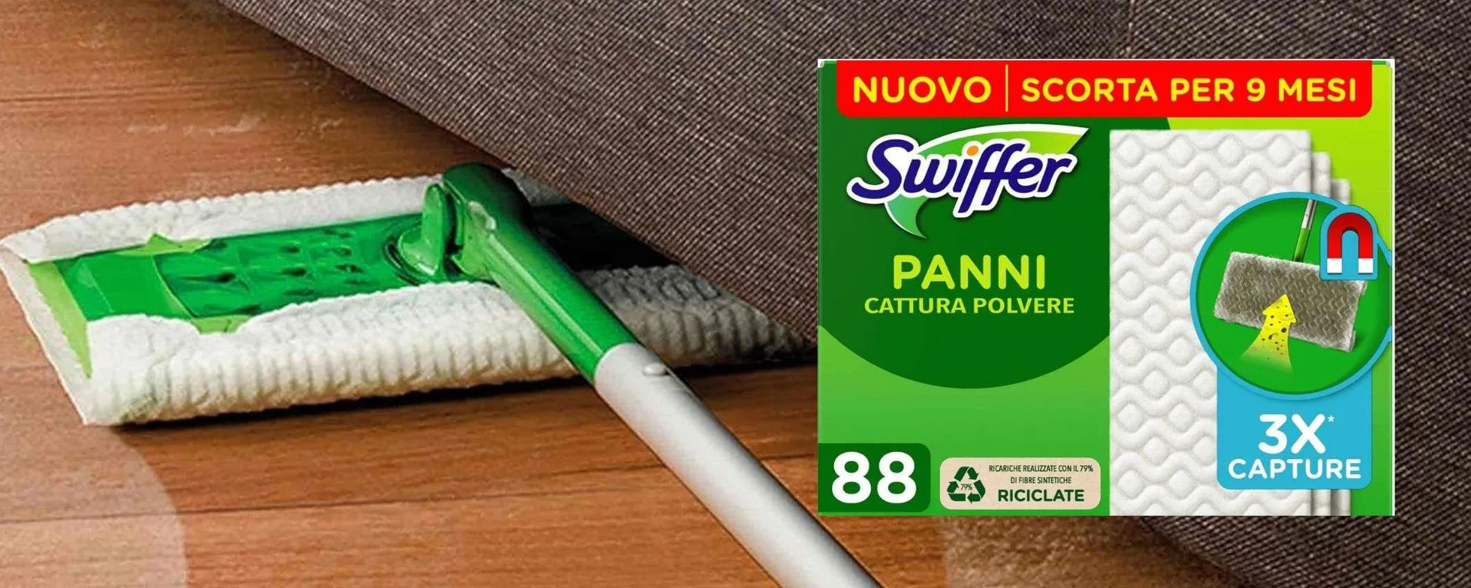Swiffer MAXI SCORTA a 10€ su Amazon: 88 panni STERMINA polvere (-50%)