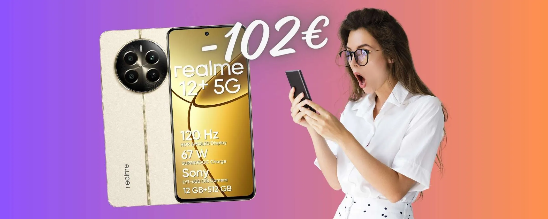Realme 12+ 5G: 12GB di RAM, 256GB di memoria e camera Sony (-102€)