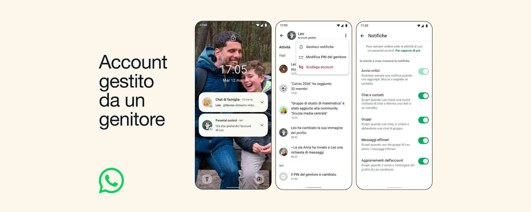 WhatsApp lancia ufficialmente gli account gestiti da un genitore