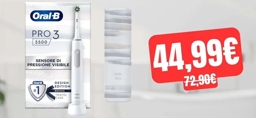 Spazzolino elettrico Oral-B Pro 3: STREPITOSO SCONTO LAMPO su Amazon (-38%)