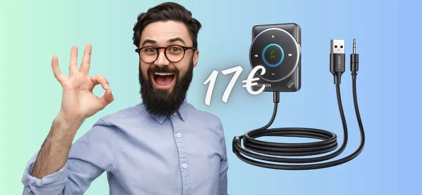 Ricevitore Bluetooth per auto con tasti per chiamate e volumi (17€)