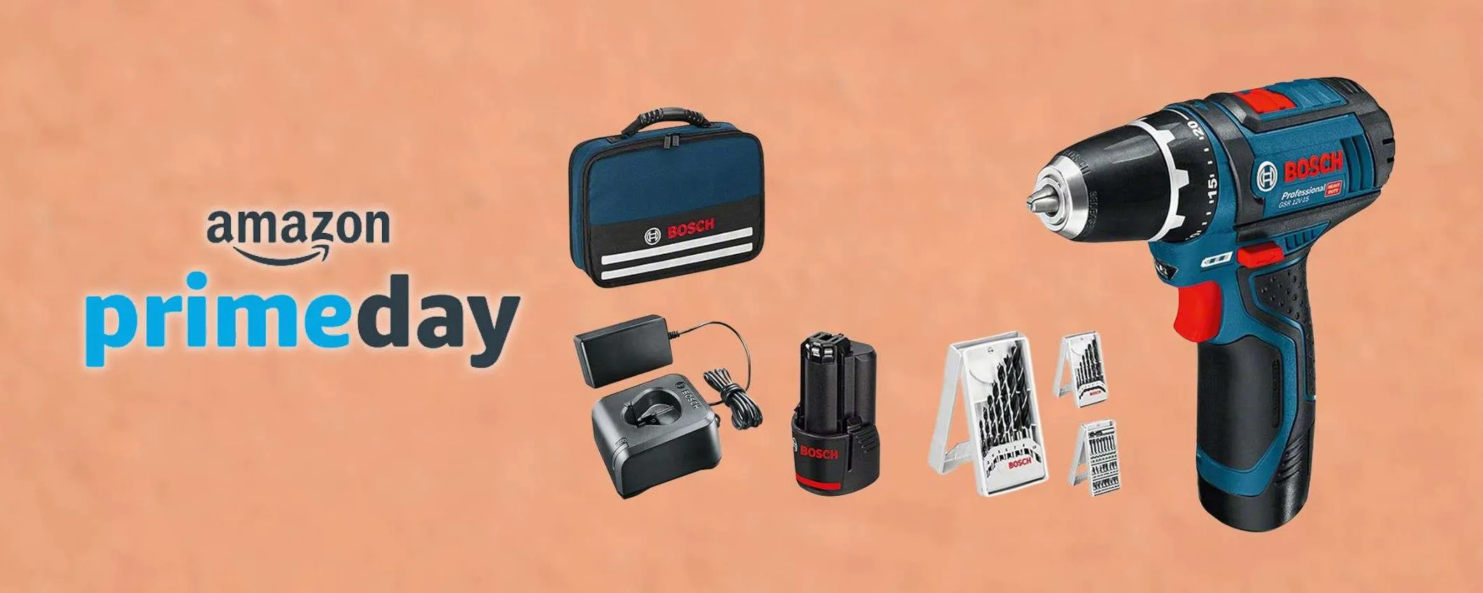 Trapano avvitatore Bosch Professional con caricabatteria e 39 accessori in offerta Prime Day (-25%)