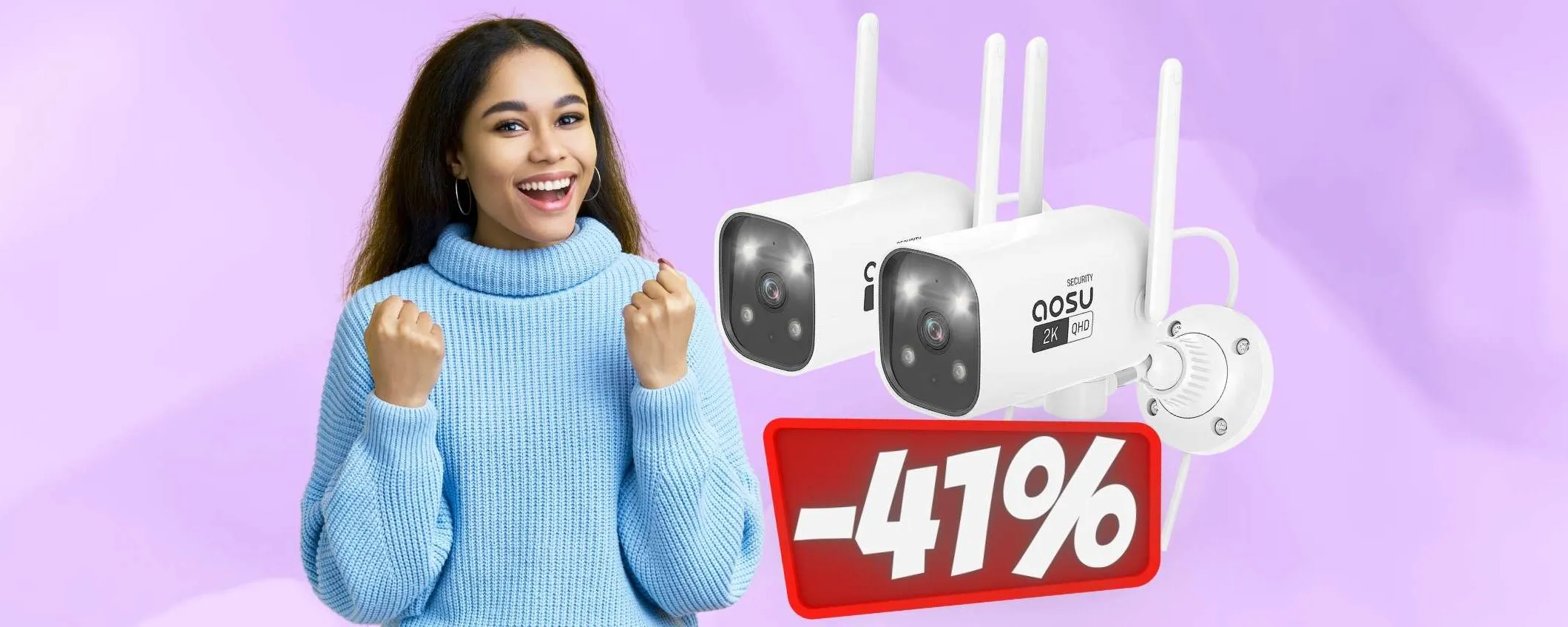 2 telecamere WiFi da esterno con visione notturna al 40% in MENO