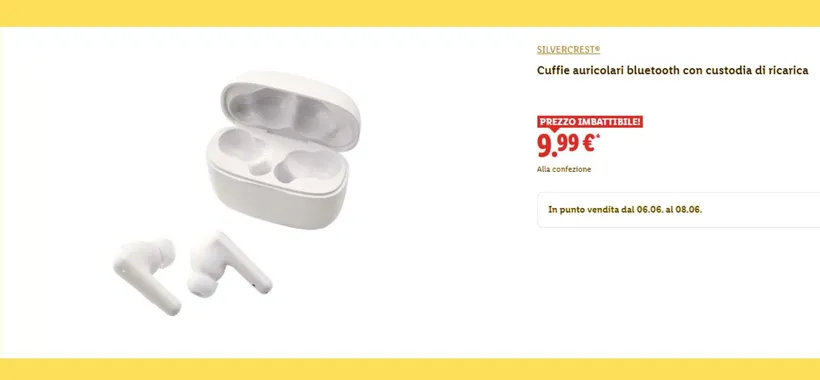 Offerta Lidl: auricolari Bluetooth a soli 9,99€ dal 6 all'8 giugno 2025