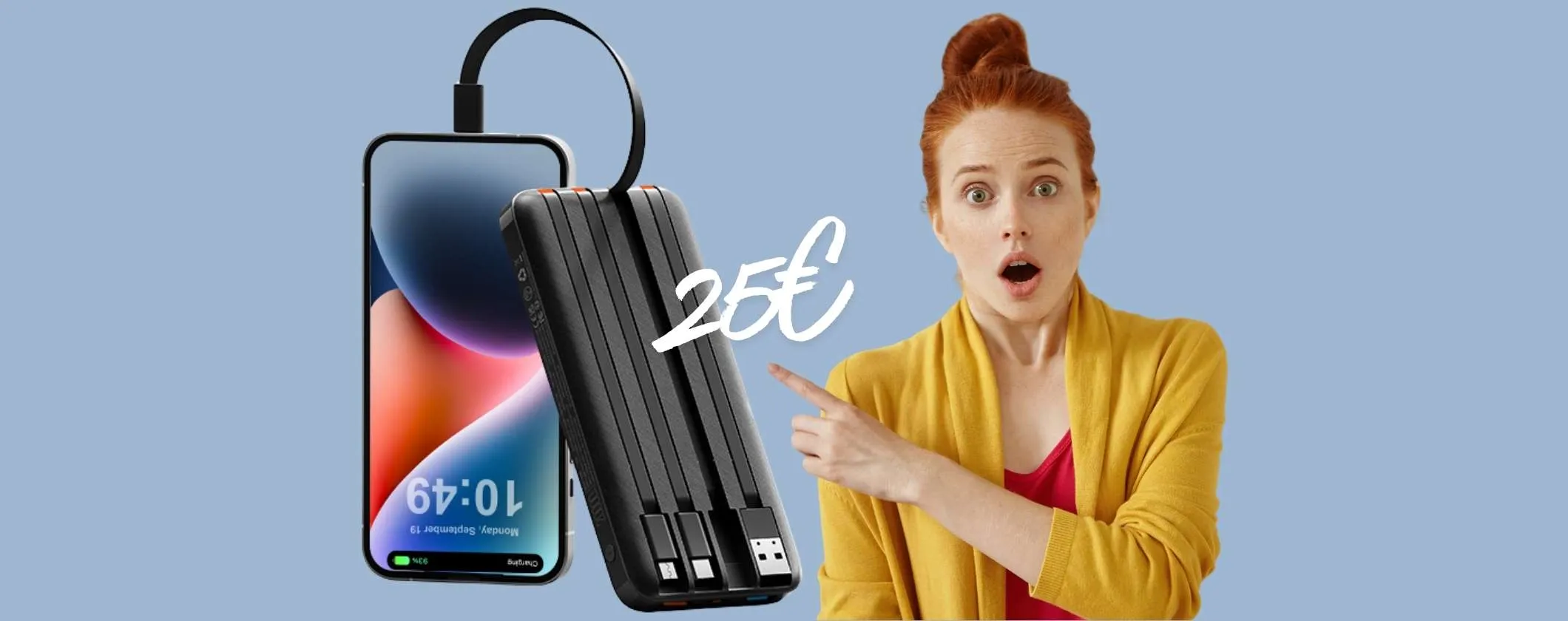 Power Bank con cavi integrati da 20000 mAh tuo con appena 25€