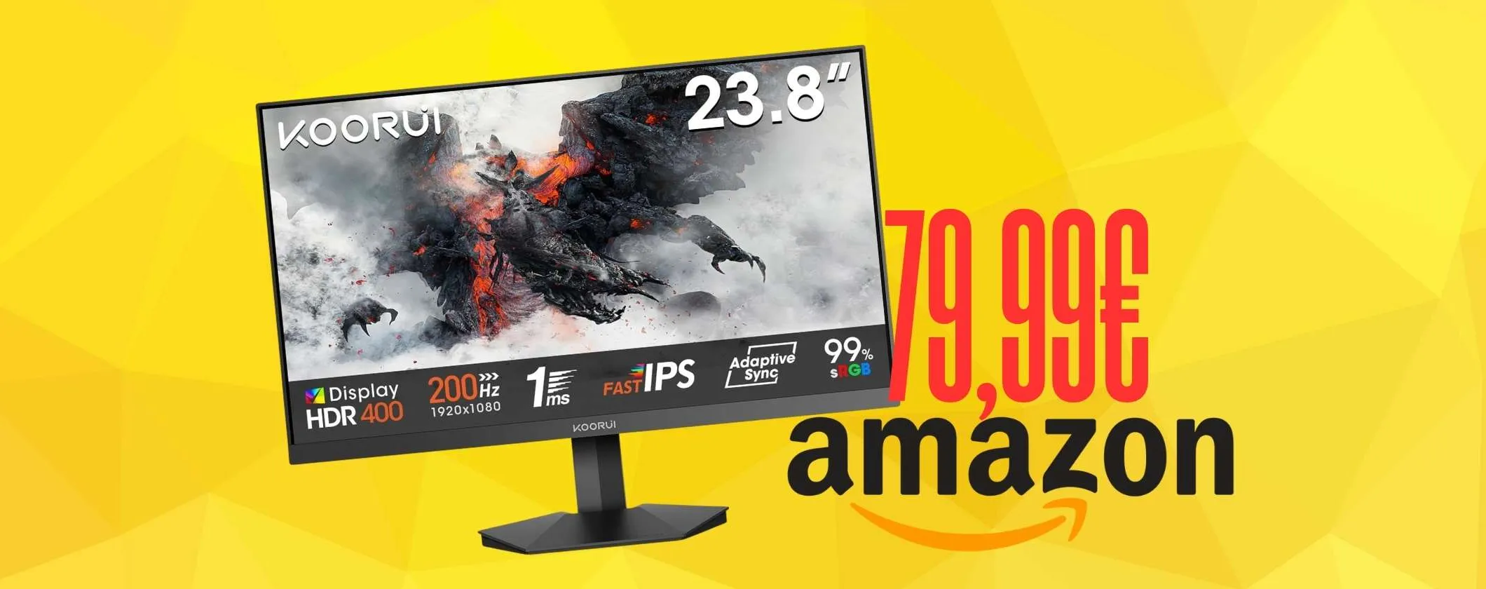 Monitor da Gaming KOORUI da 23,8 pollici, IPS FHD 200Hz a 79,99€ è un best buy
