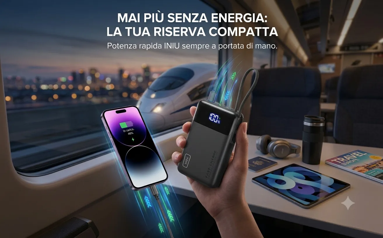 In viaggio lo smartphone non resta più a secco: questo power bank ha anche il cavo integrato