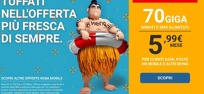Kena: 70GB a 5,99€ al mese, un mese gratis