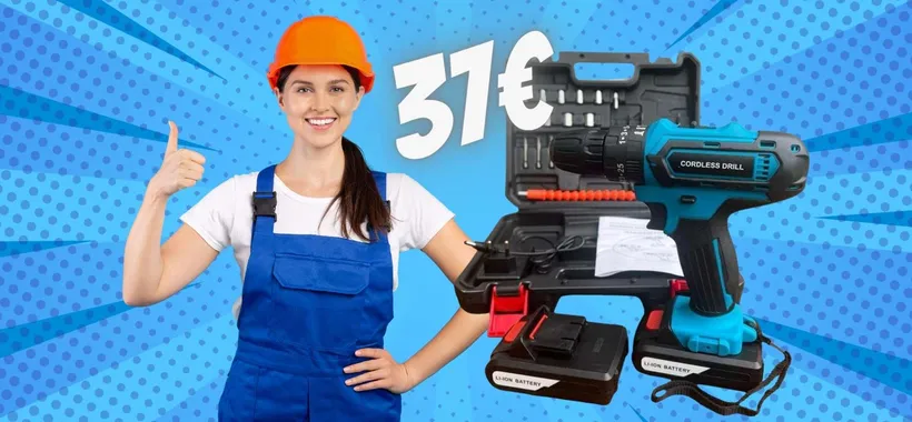 Trapano avvitatore a percussione con 2 batterie e valigetta tuo a 37€