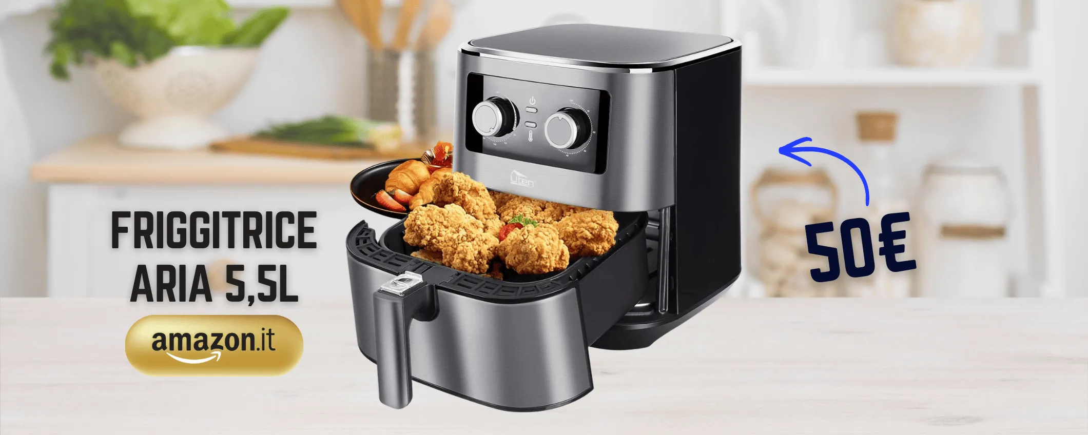 Friggitrice ad aria calda 5,5L è super XXL per cucinare facile e sano (50€)