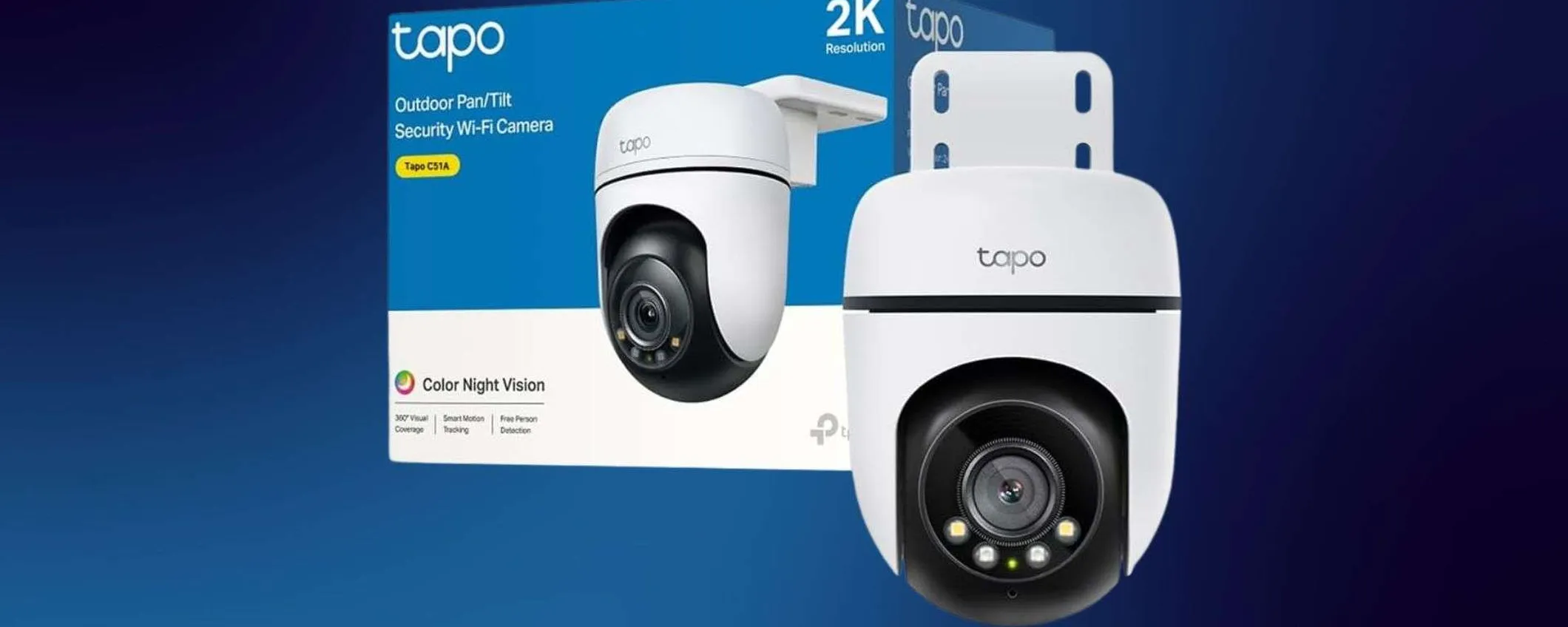 Tapo C51A, solo 34,99€ su Amazon: sorveglianza esterna con visione notturna a colori