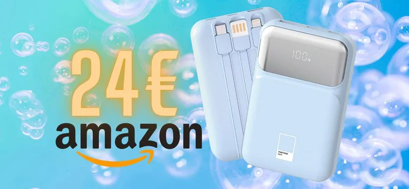 Power Bank da 10000mAh con 3 cavi integrati e 2 uscite USB, da avere